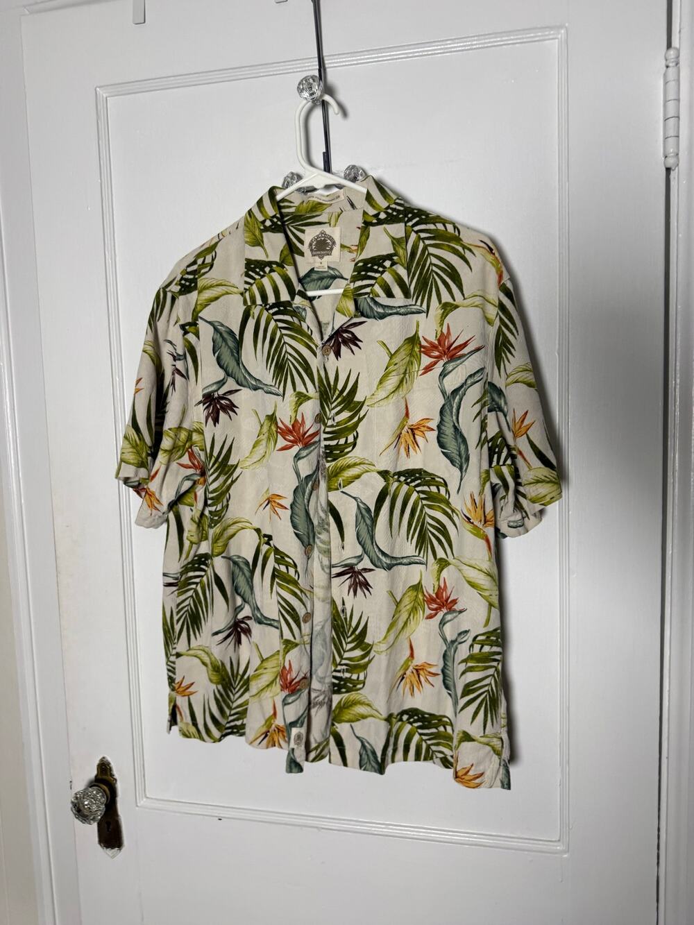 Paradise Collection 100% Silk Hawaiian Shirt Tropical Botanical Aloha Camp MED